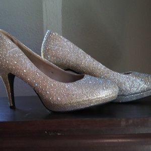 Silver slipper rhinestone heels
